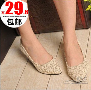  新款春鞋秋鞋 韩版亮片尖头平底单鞋蕾丝甜美公主OL女鞋子