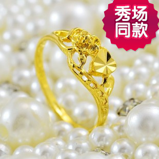  最爱此款 久不掉色 女式黄金戒指 新娘结婚首饰 18k金 活口花戒指