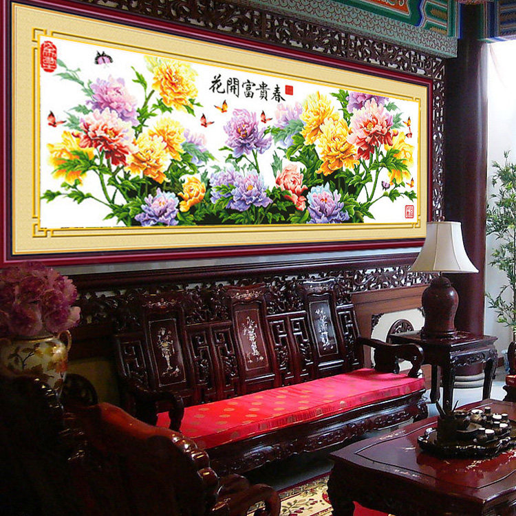 Accurate printed cross stitch thread updated living room painted large Peony blossom and Spring 2 m series