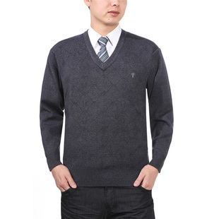  秋冬新款恒源祥男士正品羊绒衫V领羊毛衫中年男式加厚长袖毛衣