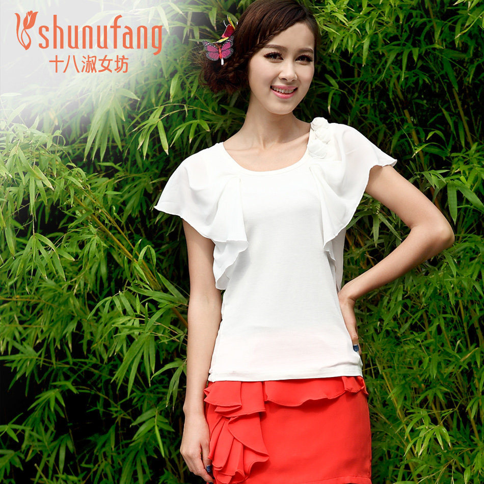 <em>十八淑女坊</em>2013夏装新款韩版纯色t恤女短袖 雪