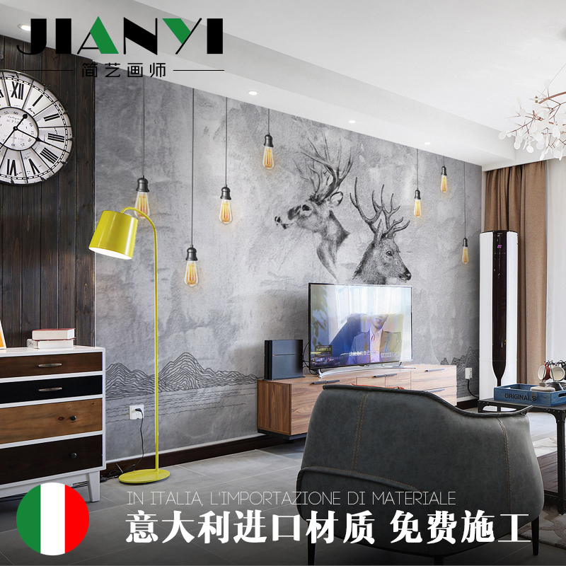 北欧吊灯麋鹿背景墙装饰画墙布创意定制大型壁画现代卧室壁纸在类目 家装主材, 墙纸, 无纺布墙纸中 - 来自Buy2taobao.com提供专业的淘宝代购服务