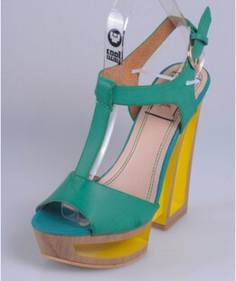  欧美外贸原单 复古性感罗马风女凉鞋 韩版异型跟高跟木底台走秀鞋