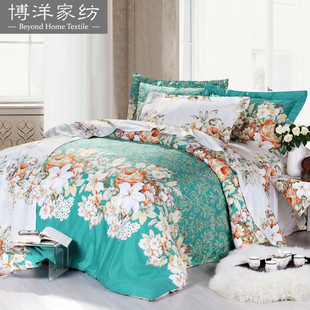  博洋家纺 床单四件套 全棉斜纹活性印花 绿色床上用品-爱的海洋