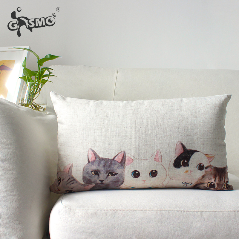 Kitty lovely Cartoon Pillows rectangle Cushion Cotton and hemp Fabric art Office chair Pillow sofa Waist protection Lumbar pillowin the Home Fabric , Pillow/Pillow category - from Buy2taobao.com to provide professional Taobao agent buy service