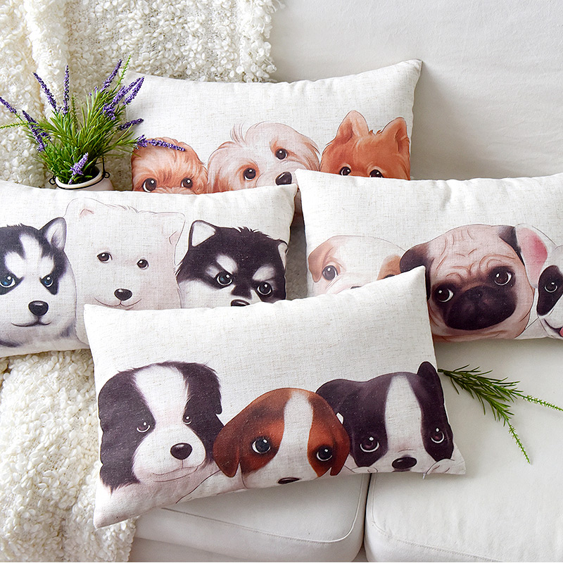 Dogs Cartoon Cotton and hemp rectangle Pillows sofa Pillow Office chair Cushion automobile Fabric art Waistin the Home Fabric , Pillow/Pillow category - from Buy2taobao.com to provide professional Taobao agent buy service