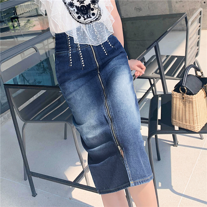 FENDAS 时髦设计款 钉钻蓝色牛仔半身裙气质高腰显瘦女裙子|msdalam kategori Butik wanita / wanita, skirt - dari Buy2taobao.com untuk memberikan perkhidmatan ejen Taobao profesional membeli