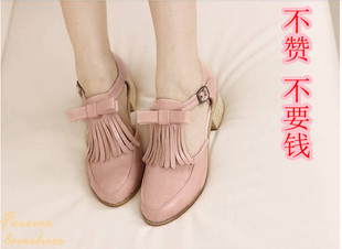  特价包邮 新款英伦风流苏中跟圆头平底单鞋女 甜美蝴蝶结休闲女鞋