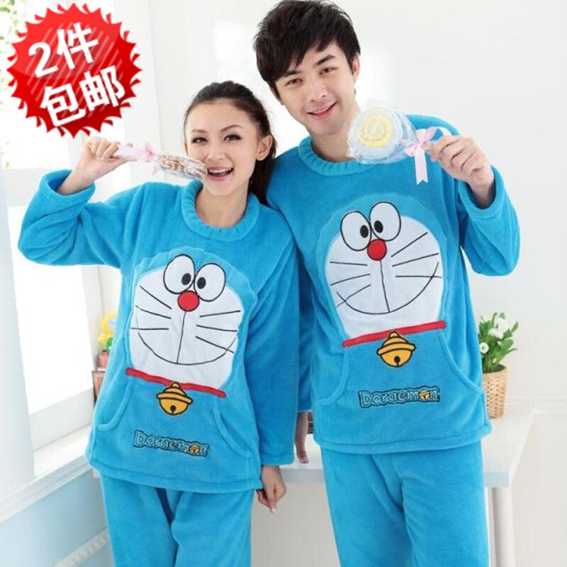 珊瑚绒<em>睡衣</em>女套装情侣<em>睡衣</em>可爱卡通动物<em>多啦A</em>