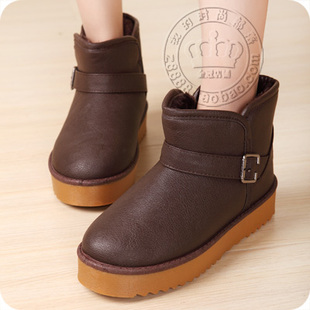  正品牛皮雪地靴男女靴子搭扣低筒靴牛筋底冬靴女鞋子情侣款短靴