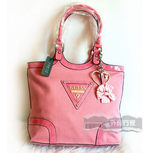  欧美大牌明星GUESS女包 帆布包糖果大购物袋拉锁正品质专柜单肩包