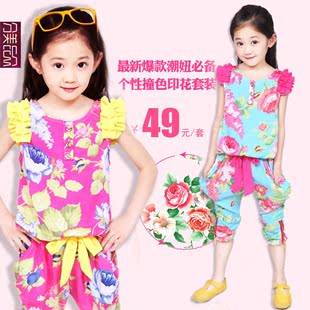  品牌童装女童夏装新款套装儿童短袖韩版碎花休闲两件套 爆款