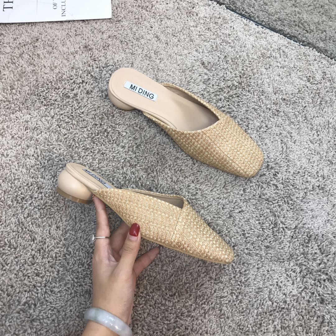 Korean Edition Baotou Cane weave mules slipper circular Square Half dragged Show thin Strawin the Women's Shoes, Slippers category - from Buy2taobao.com to provide professional Taobao agent buy service