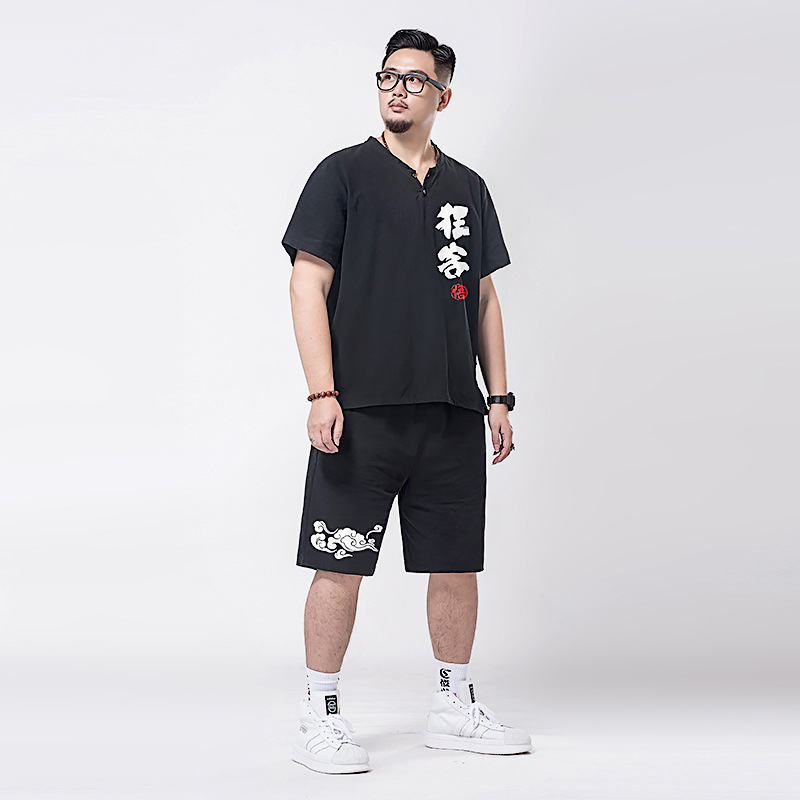 The fat Large Chinese style Flax suit suit Add fertilizer enlarge The fat Cotton and hemp printing Two suitin the Men's clothing, Set , Leisure sports suit category - from Buy2taobao.com to provide professional Taobao agent buy service