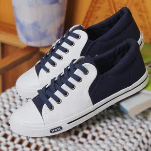  夏季低帮帆布鞋男韩版潮鞋平底学生鞋拼色系带透气休闲男鞋板鞋