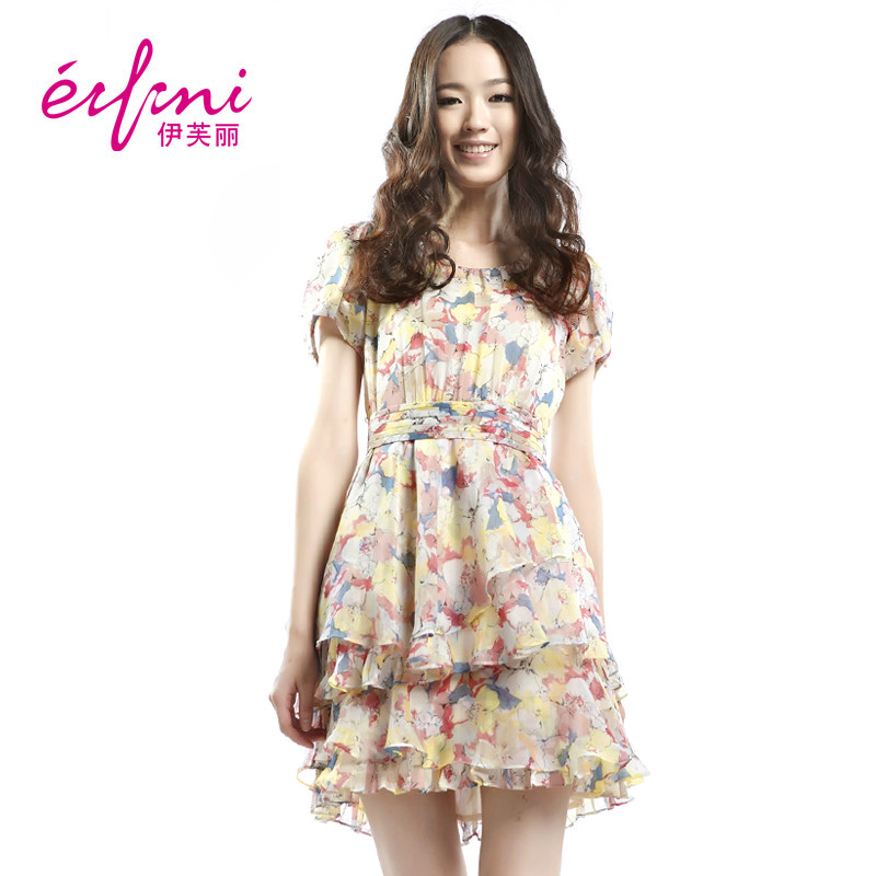 Women short sleeve chiffon dress