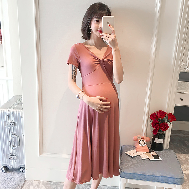 2019 new pattern Korean Edition maternity dress Easy fashion comfortable Mid length version Chao Ma knitting Waist Mid length version Dressin the Maternity/Maternal supplies/Nutrition , Maternity , Knitwear category - from Buy2taobao.com to provide professional Taobao agent buy service