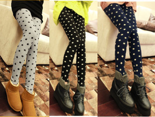  包邮Y65~欧美风冬装新款百搭显瘦加绒加厚防寒保暖女装星星打底裤