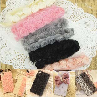  蕾丝玫瑰花单排双排布艺diy手机壳4s美容材料包套餐配件手工饰品