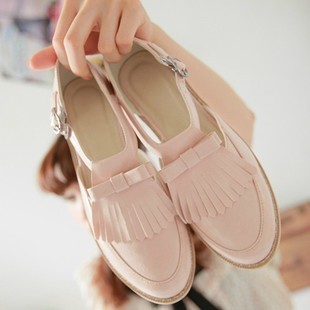  夏新款复古英伦风流苏平底休闲鞋凉鞋低跟圆头蝴蝶结单鞋女鞋