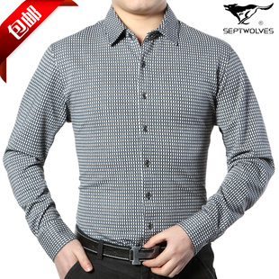  春款男衬衣 新款七匹狼衬衫男长袖正品男装双丝光棉休闲衬衫