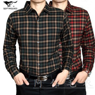  七匹狼长袖衬衫羊毛加厚长袖衬衫男衬衫男长袖男装衬衫休闲格子衫