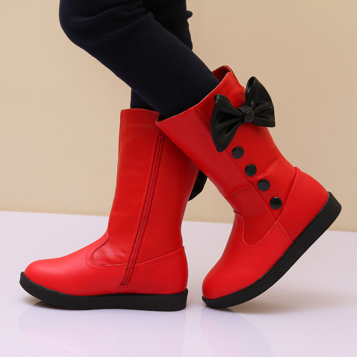 儿童女靴马丁靴冬季新款韩版棉鞋女童铆钉蝴蝶