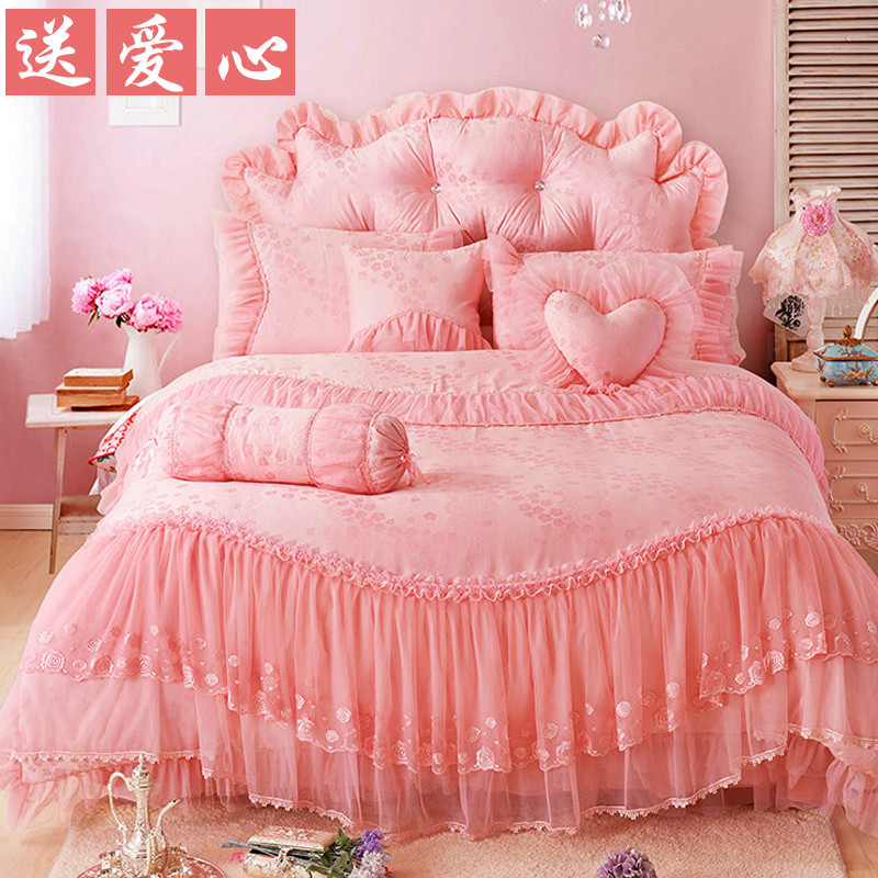 Korean Edition Four piece suit Pink lace Korean princess Bedspread Skirt Cotton pure cotton Wedding Beddingin the Bedclothes , Bedding Sets/Family of four/Multiple sets of category - from Buy2taobao.com to provide professional Taobao agent buy service