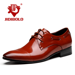 春季新款尖头亮面皮鞋男士头层皮鞋子商务正装结婚男鞋白领