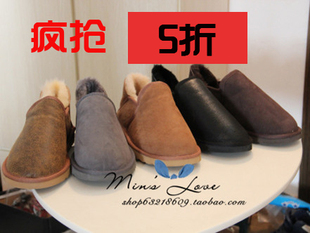  代购3108KENTON男士羊毛一体皮面懒人鞋低筒短靴雪地靴防水滑清仓