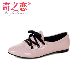  春季新款女鞋 英伦风系带豆豆鞋平底休闲平跟单鞋尖头牛津鞋