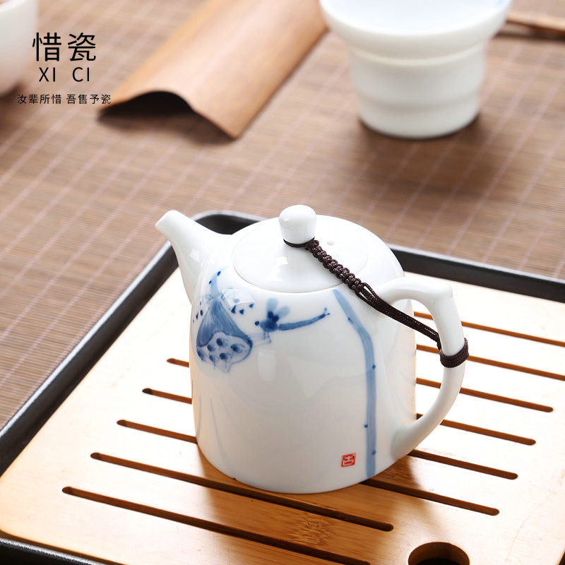 功夫茶具茶壶 手绘薄胎青花手抓壶 景德镇泡茶壶过滤水壶泡茶器|msdalam kategori pinggan mangkuk, set teh, teko - dari Buy2taobao.com untuk memberikan perkhidmatan ejen Taobao profesional membeli