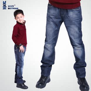 韩版儿童牛仔裤男童潮款青少年长裤秋冬裤子松紧腰修身大童中童裤
