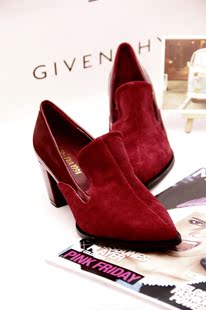  春款女鞋 欧美英伦款真皮拼色尖头鞋 结婚鞋粗跟鞋高跟鞋单鞋