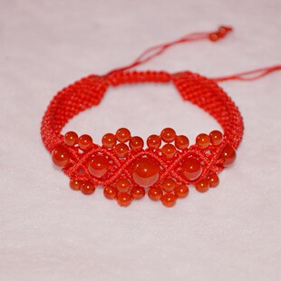  悠悠糖 水晶 纯手工编织 蛇年本命年红玛瑙红绳手链 时尚经典款