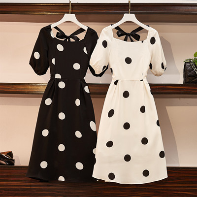 大码女装减龄显瘦洋气胖mm大波点法式遮肚子连衣裙胖妹妹2019夏装