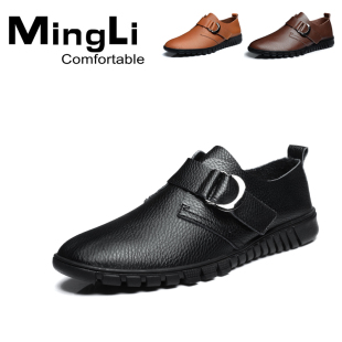  新款休闲时尚英伦男鞋韩版低帮搭扣套脚板鞋男士单鞋子皮鞋