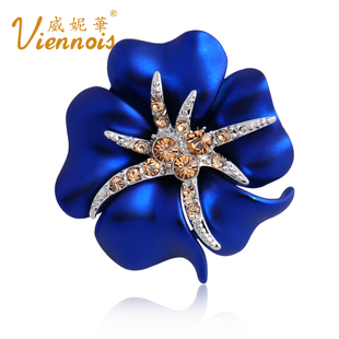  威妮华欧美饰品 优雅蓝时尚 海星夜 胸针女 韩国夸张花饰 结婚