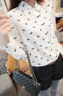  沐沐家春季新款外单小清新小狗狗雪纺衬衣  3色入