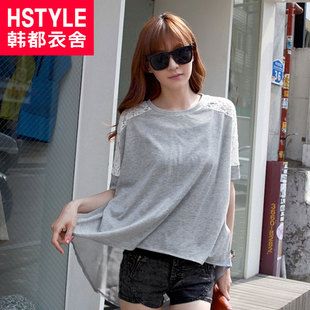  【T恤节】韩都衣舍韩国夏装新款女蕾丝拼接短袖T恤HH2136妠