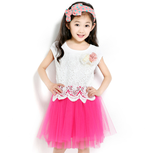  娜伲熊中大童装女童夏装新款连衣裙 儿童短袖夏季韩版公主裙