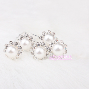  红色白色韩式珍珠水钻古典盘发头花发簪子新娘头饰结婚发饰配饰品