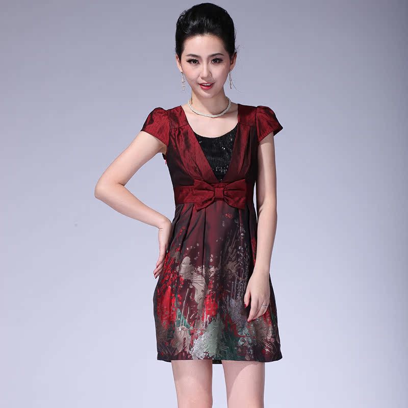 中年妈妈装时尚喜庆结婚宴婆婆礼服套裙欧美高端圆领修身连衣裙子 中年妈妈装时尚喜庆结婚宴婆婆礼服套裙欧美高端圆领修身连衣裙子