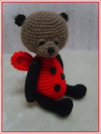 毛线编织钩针玩偶图解 做法 可爱的瓢虫装小熊