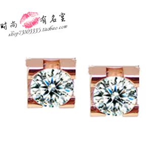  卡地亚超闪方钻石钛钢玫瑰金女款耳钉四爪镶钻镀金耳钉韩版饰品