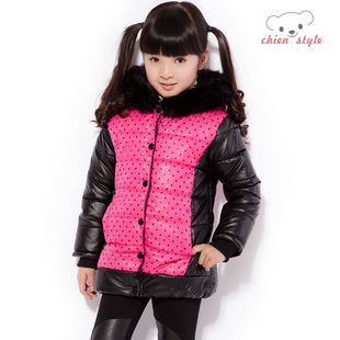  千千小熊新款童装冬装女童棉衣加厚外套儿童拼接波点棉袄1171