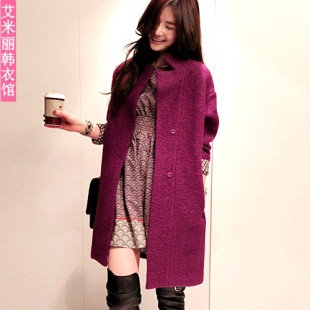  韩版冬季新款 大码女装宽松版中长款羊毛呢大衣 呢绒大衣外套
