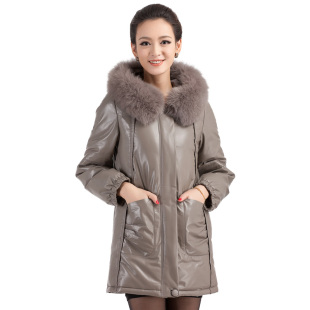  专柜正品 中老年大码 绵羊皮真皮羽绒服 女中长款 真皮海宁皮衣