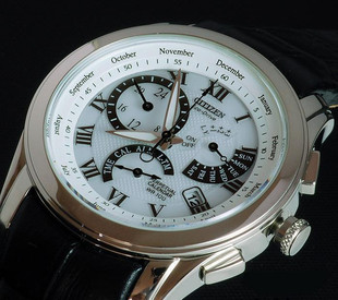  【情人节礼物】西铁城蓝宝石光能闹铃万年历BL8000-03A男表皮带