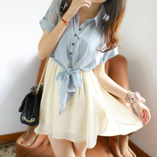 时尚可爱蝴蝶结假两件...